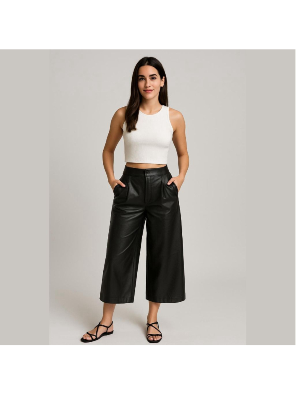 Women's The Drop NWT Black Faux Leather Wide Leg Pants S